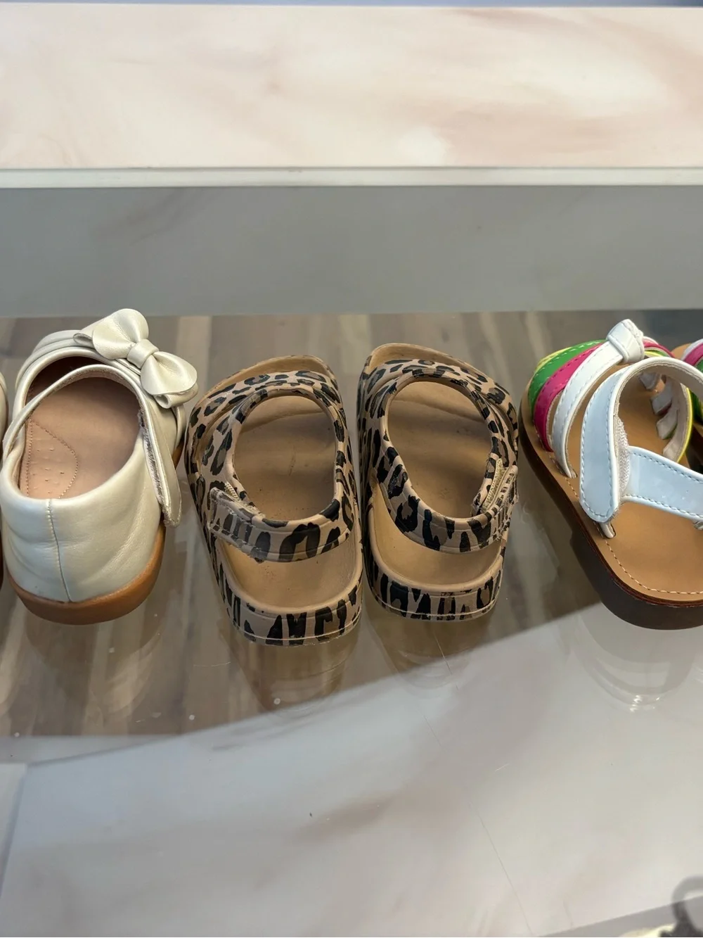Baby Girl Shoes Lot 3 White Bow Flats Leopard Print Sandals Multicolor size 5